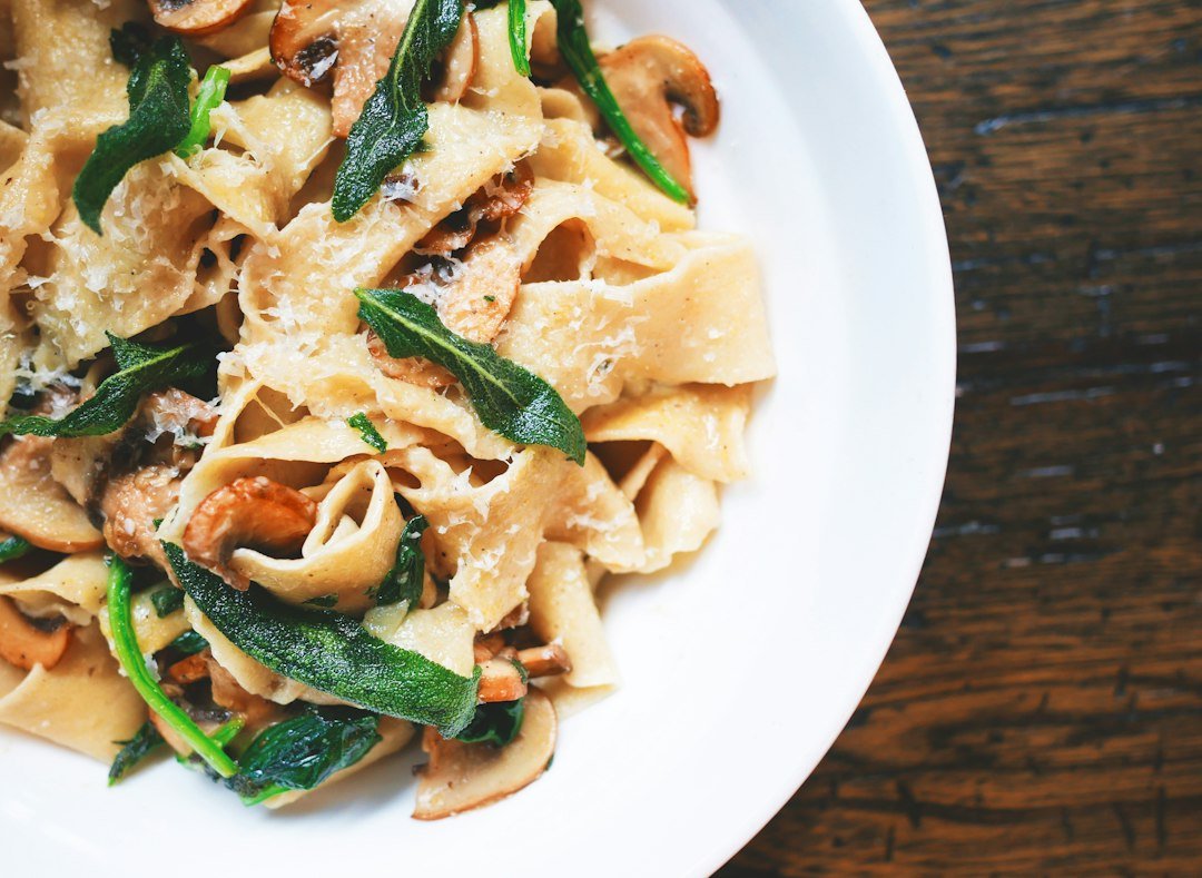 A plate of homemade pasta served for dinner.